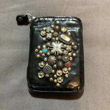 CAMPOMAGGI 스터드 접이식 지갑 소가죽 블랙