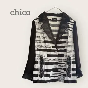 치코 [ M 상당 ] 모노톤 디자인 자켓 이소재 보더 개성있는 봄/여름