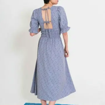 HYNG 힌 꽃무늬 티셔츠 원피스 백리본 셔링