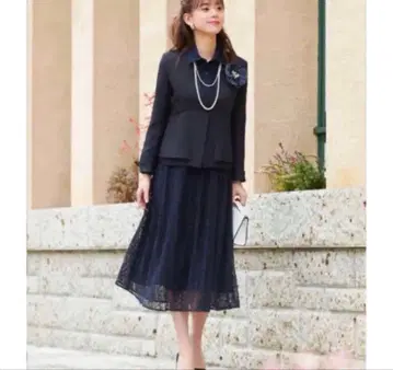 택 포함 트위드 자켓 & 레이스 셔츠 원피스 2점 M 네이비