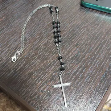 크로스 로자리오 목걸이 블랙 비즈