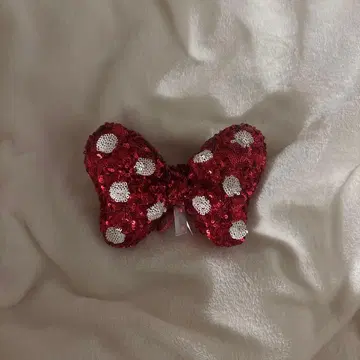 미니 리본 머리끈 밴딩 빨간색 미니 마우스 디즈니 반짝이 도트 패턴