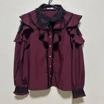 NOEMIE 노에미 레이스 프릴 블라우스 와인 레드 보르도 양산형