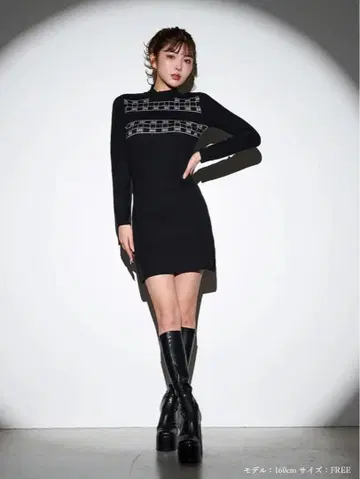 darich DD 로고 자카드 니트 미니 원피스