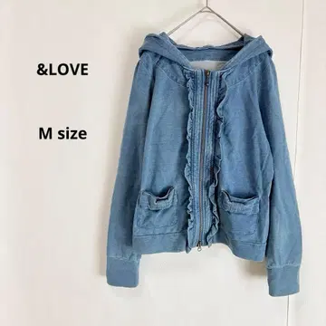 &LOVE 아<bos>LOVE 데님풍 집업 후드티 M 프릴 후드 탈부착