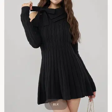 Darich 여성용 플레어 니트 미니 원피스 블랙