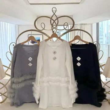 lumignon 루미뇽 반짝이는 퍼 니트탑 화이트