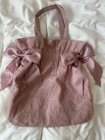 Maison de FLEUR 레이스 더블 리본 개더 토트백 핑크