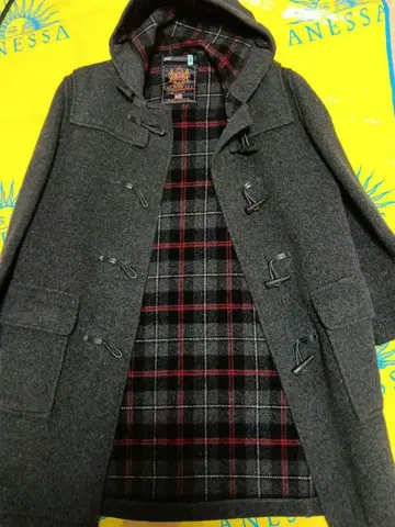 영국제 Gloverall 더플 코트 안감 체크 그레이