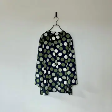 빈티지 일본제 올 패턴 노카라 자켓 도트 프리 사이즈 네이비