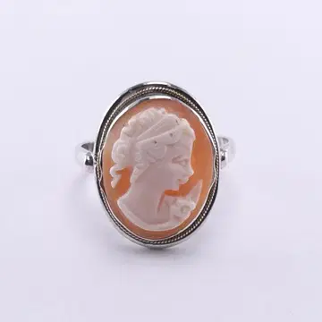영국제 925 실버 빈티지 쉘 손 조각 카메오 반지 16호