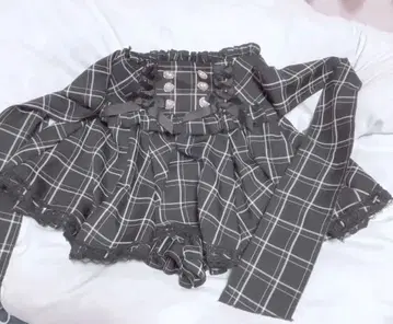 LIZLISA풍 레이스업 서스펜더 치마바지 블랙 체크