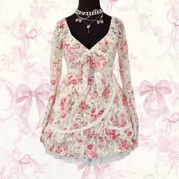 y2k LIZ LISA 미니 원피스 꽃무늬 리본 파워넷 공주 갸루