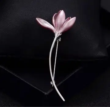 이탈리아 구매 핑크 튤립 브로치 실버 우아 새상품