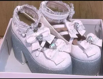 Ank Rouge 레이스 x 인조 가죽 통굽 신발 핑크