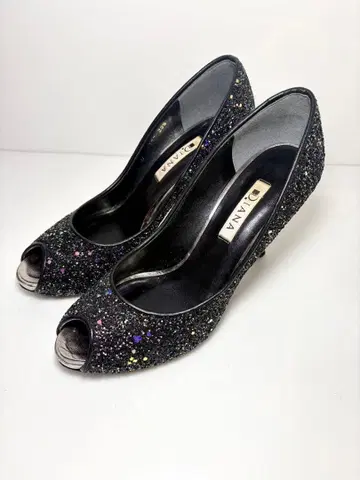 DIANA 블랙 글리터 오픈토 펌프스 레어