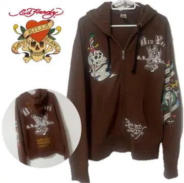 Y2K Ed Hardy 에드하디 지퍼 후드티 M 스컬 타투
