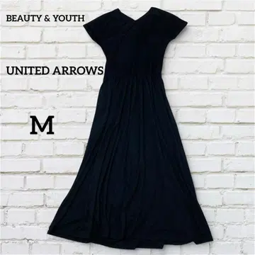 뷰티 앤 유스 V넥 롱 원피스 [ M ] 블랙 플레어 반팔 신축