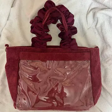 자카마트 A4 프릴 토트 백 이타백 코듀로이 와인 레드