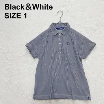 [새상품급] 블랙 앤 화이트 스트라이프 피케 셔츠 골프 반팔 (883)