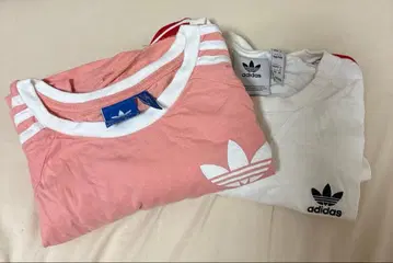 adidas 반팔 T셔츠 3 스트라이프 핑크 화이트 묶음 판매