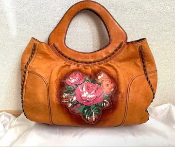 레어 ANNA SUI 안나수이 가죽 베이지 장미 프린트 핸드백