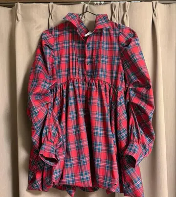 jouetie 셔츠 칼라 벌룬 체크 미니 원피스