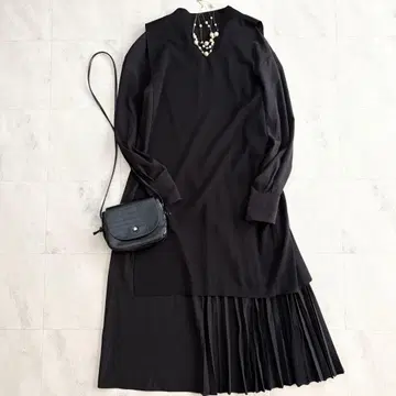 엘렌딕 비대칭 플리츠 원피스 니트 세트 블랙