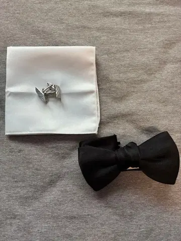 나비 넥타이/커프스 단추/포켓 치프 세트