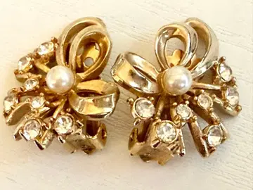 골동품 미사용 시스루 리본 반짝반짝 vintage 귀찌