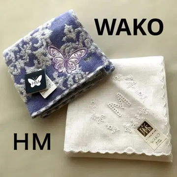 WAKO 린넨 100% 자수 손수건 세트