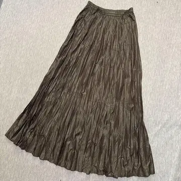 센소유니코 주름 가공 플리츠 맥시 길이 스커트 전체 밴딩 일본제 카키