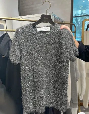 24AW*카오스 Chaos 반짝이는 니트 반팔 라메 소재 실버