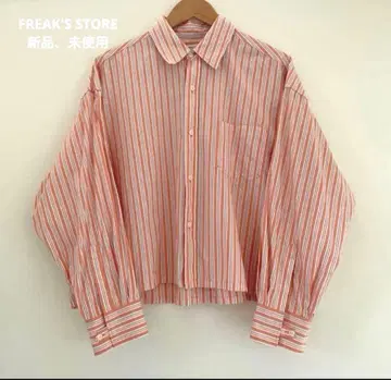 FREAK'S STORE 멀티 스트라이프 숏 셔츠 긴팔 오렌지