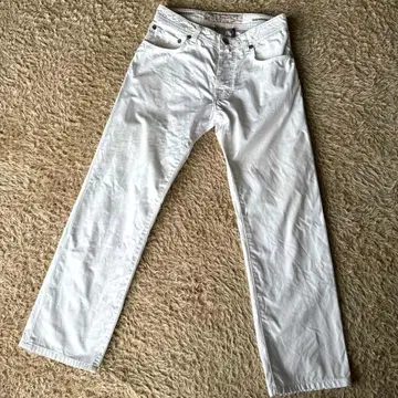 새상품급 야콥 코헨 화이트 데님 송치 패치 이탈리아 클라시코