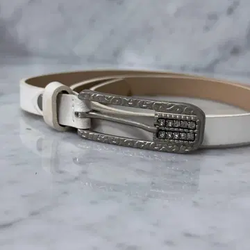 이탈리아제 Italy 화이트 가죽 벨트 장식 버클 세로 은