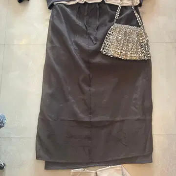 오간자 이소재 레이어드 내로우 스커트 셋업 가능