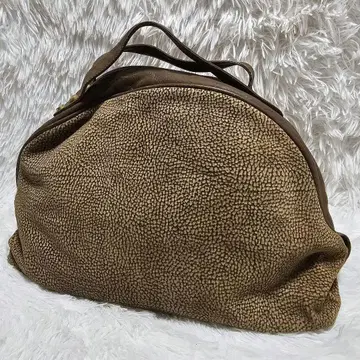 볼보네제 BORBONESE 메추라기 패턴 벨로아 핸드백 브라운