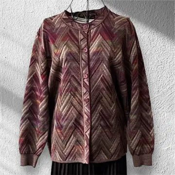 빈티지 레트로 가디건 일본제 울 100% 북유럽 스타일 아트 패턴