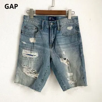 갭 [ 28 slim ] 데미지 강한 숏 청바지 데님 팬츠 블루 봄/여름