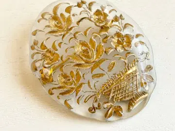 골동품 클리어 골드 컬러 인탈리오 조각 꽃 vintage 브로치