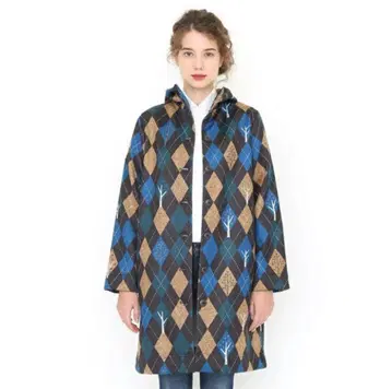 graniph 니트 플리스 체크 후디드 코트