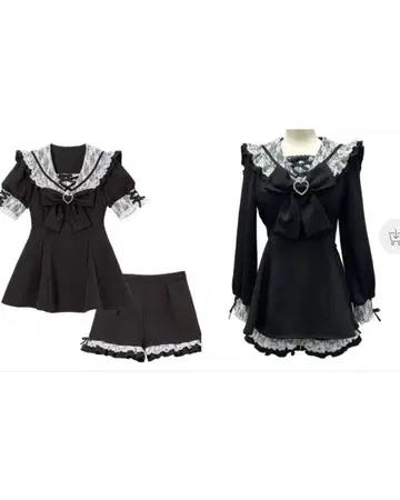 DearMyLove 레이스 겹침 세일러 리본 셋업 2세트