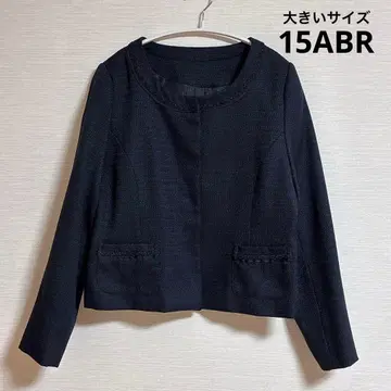 빅 사이즈 노카라 자켓 15호 네이비 3L 트위드 포멀