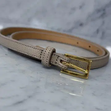 일본제 베이지 가죽 벨트 골드 버클 세로 폭 좁은 벨트 심플