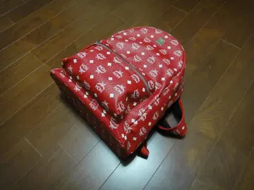 정품 MCM 로고 프린트 백팩 레드 백팩