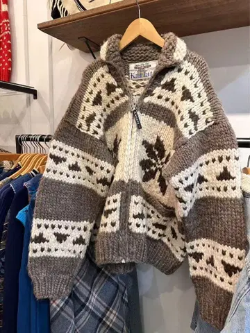 노르딕 무늬 코위찬 니트 지퍼 스웨터 남녀 공용
