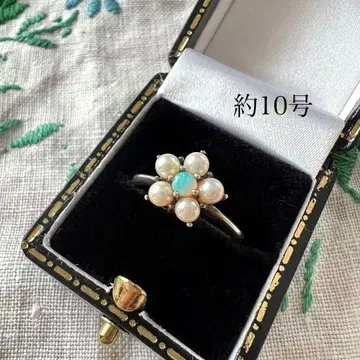 담수 진주 x 오팔 silver제 앤티크풍 플라워 반지