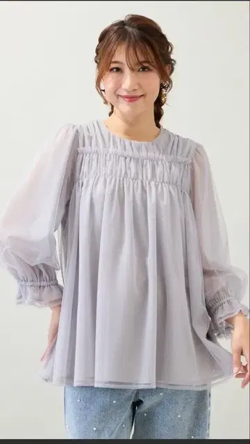 새상품 로즈 티아라 빅 사이즈 46호 블라우스 튤 겹침 티셔츠