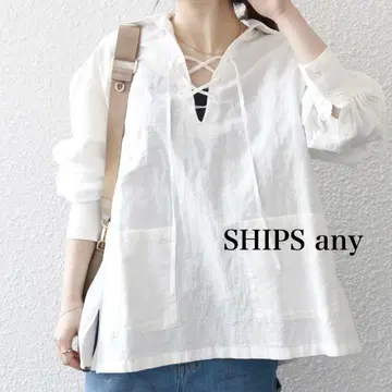 쉽스 애니 화이트 레이스업 포켓 셔츠